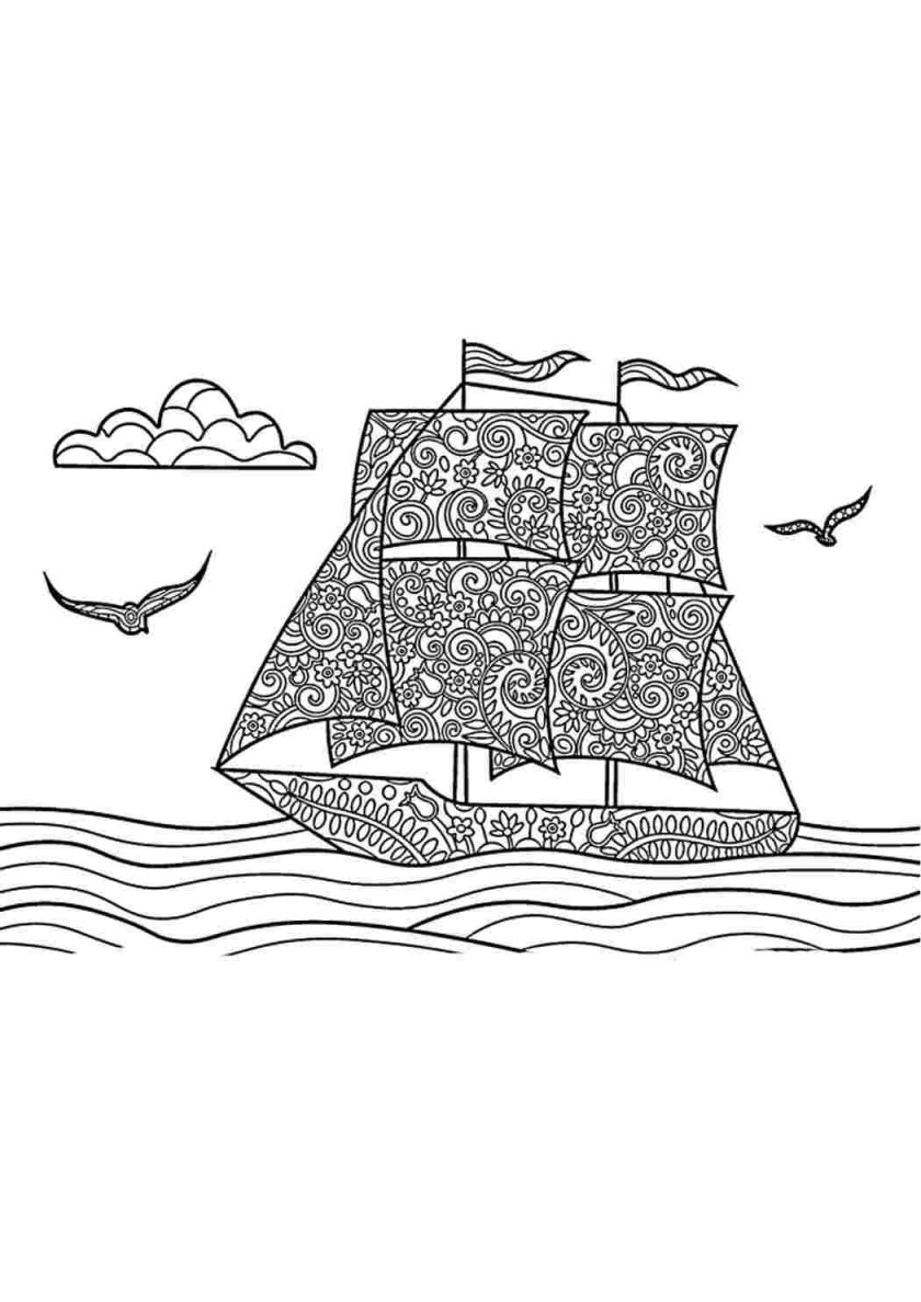 Раскраска антистресс корабль