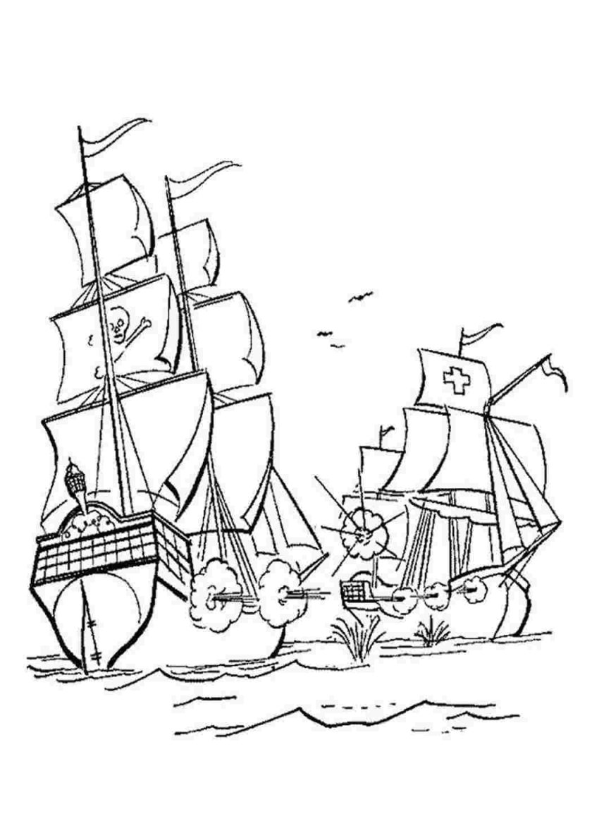 Пиратский корабль раскраска