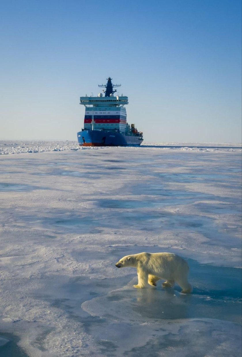 Ледокол Арктика на Северном полюсе