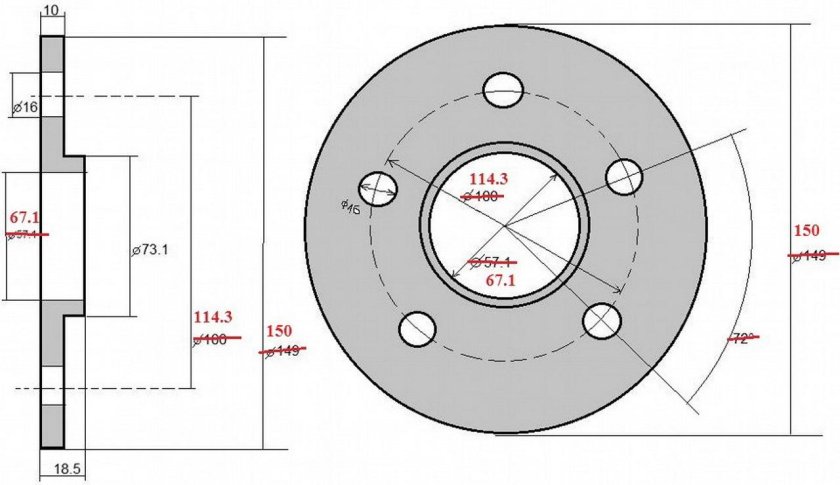 Чертеж проставок 5х100