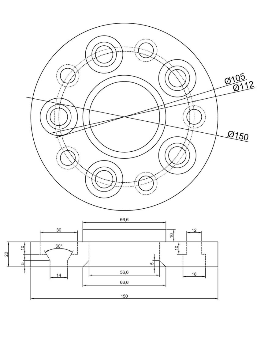 Чертеж проставки 4х108