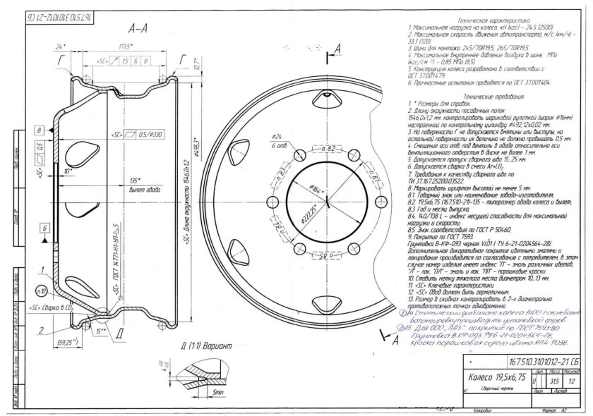 Диск колеса Газель 3302 чертеж