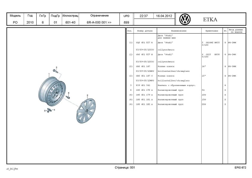 Параметры колёс Фольксваген поло седан