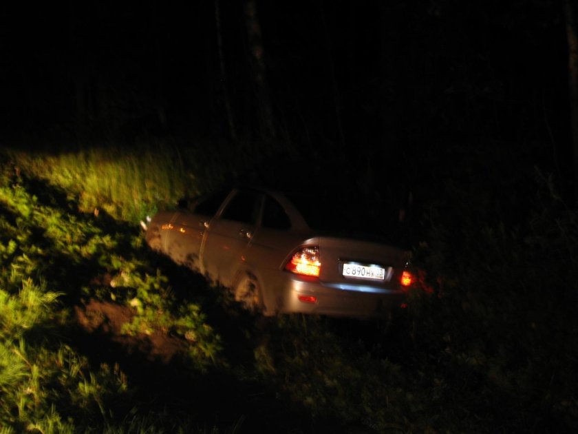 Машина в кювете ночью