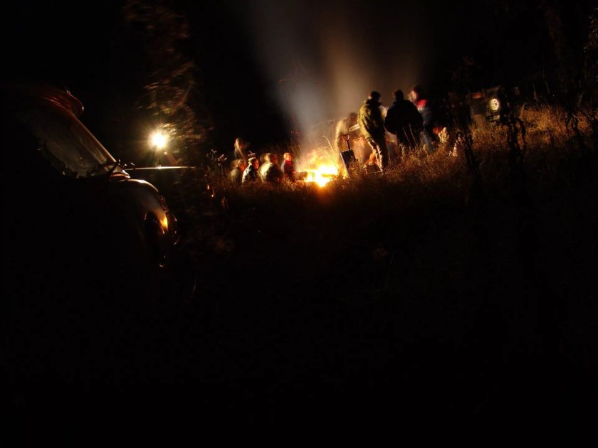 Шашлык в лесу ночью