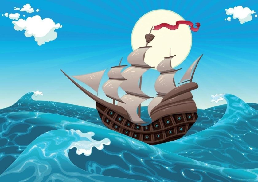 Море с кораблём мультяшное