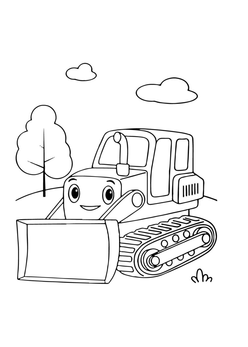 Бульдозер раскраска для малышей