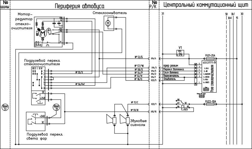 Схема стеклоочистителя ПАЗ 3205