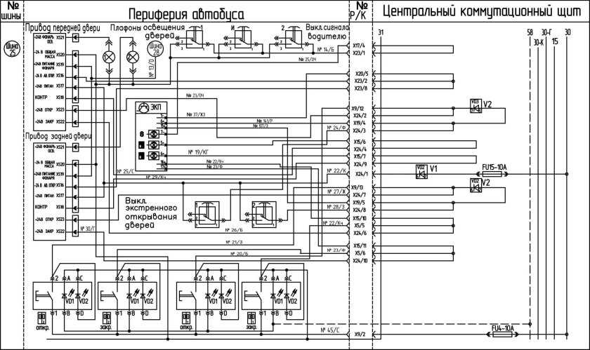Электросхема автобуса ПАЗ 3205