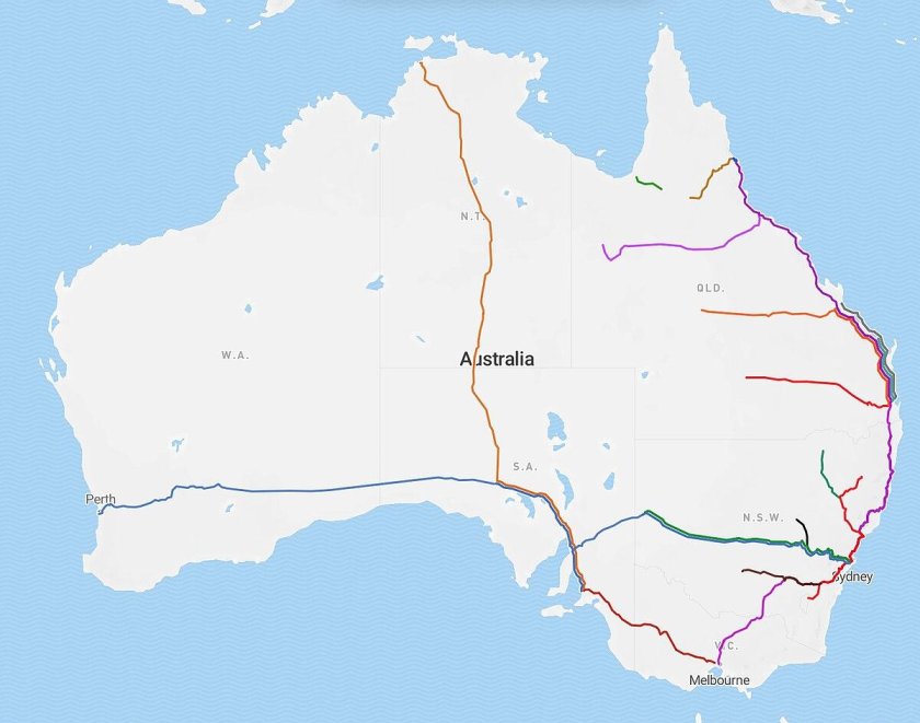 Карта железных дорог Австралии