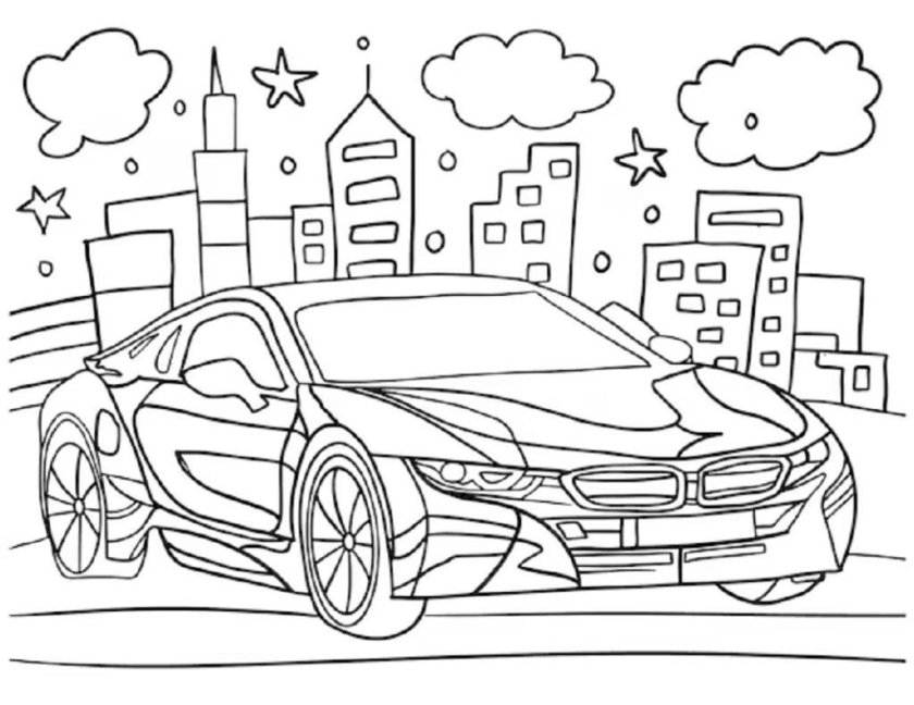 Машины в городе. Раскраска
