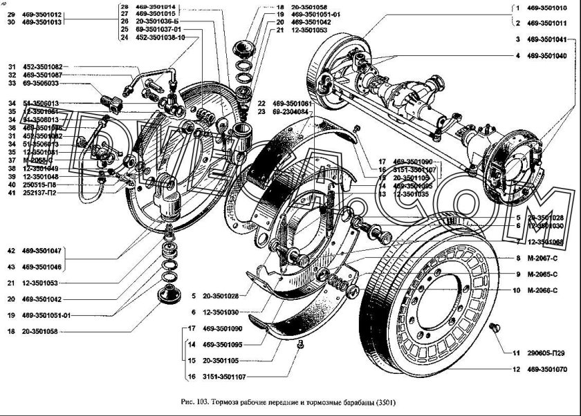 Передние тормоза УАЗ 469 схема