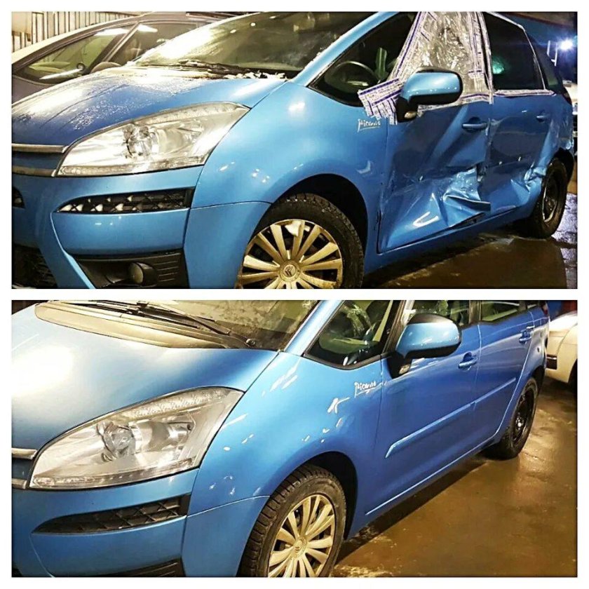 Машина до и после кузовного ремонта