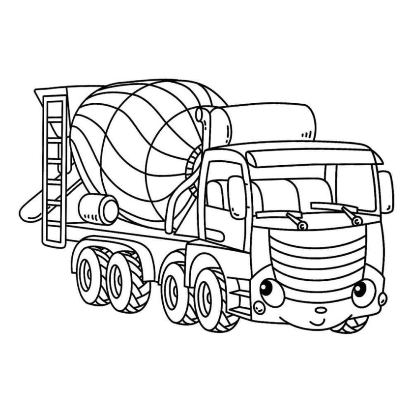 Раскраска бетономешалка для детей 3-4 лет