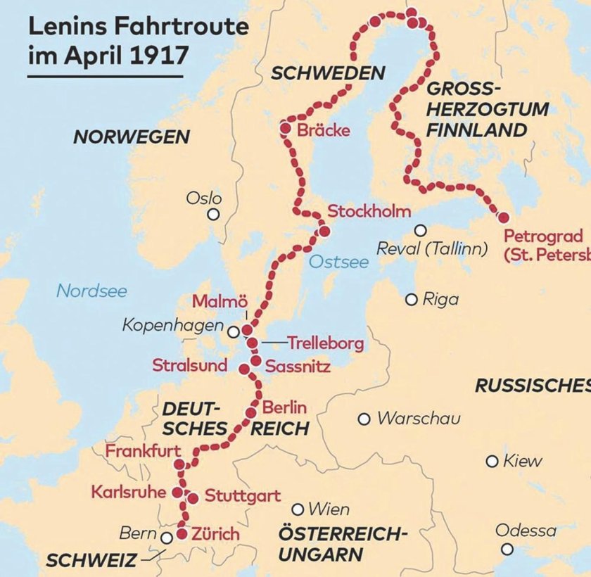 Маршрут возвращения Ленина в Россию