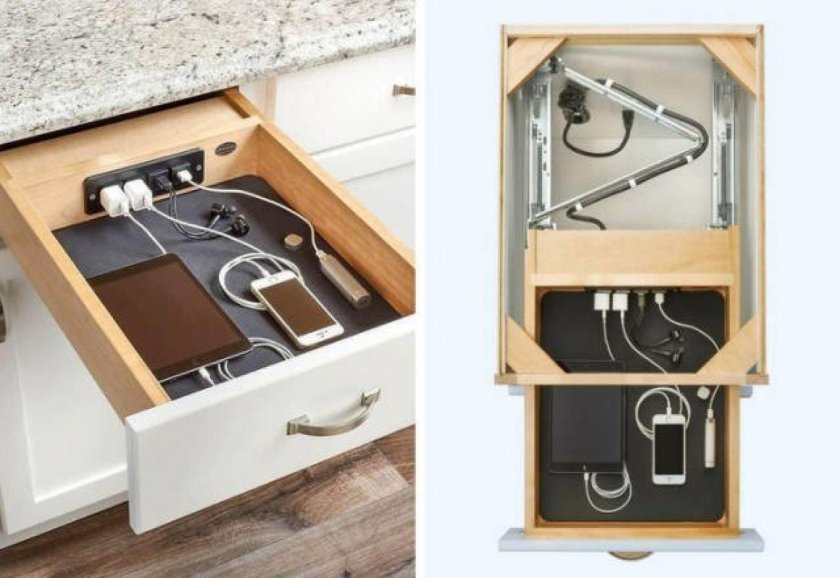 Розетка в выдвижном ящике