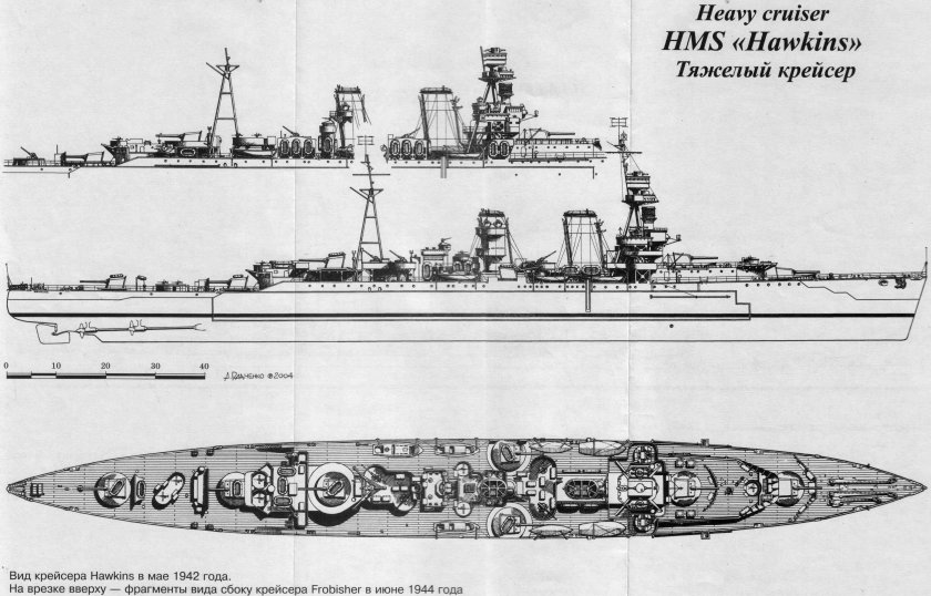 Крейсер HMS Hawkins чертёж