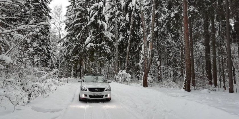 Машина в зимнем лесу