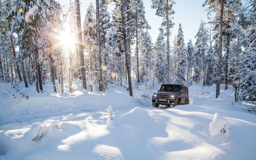 Машина в лесу зимой