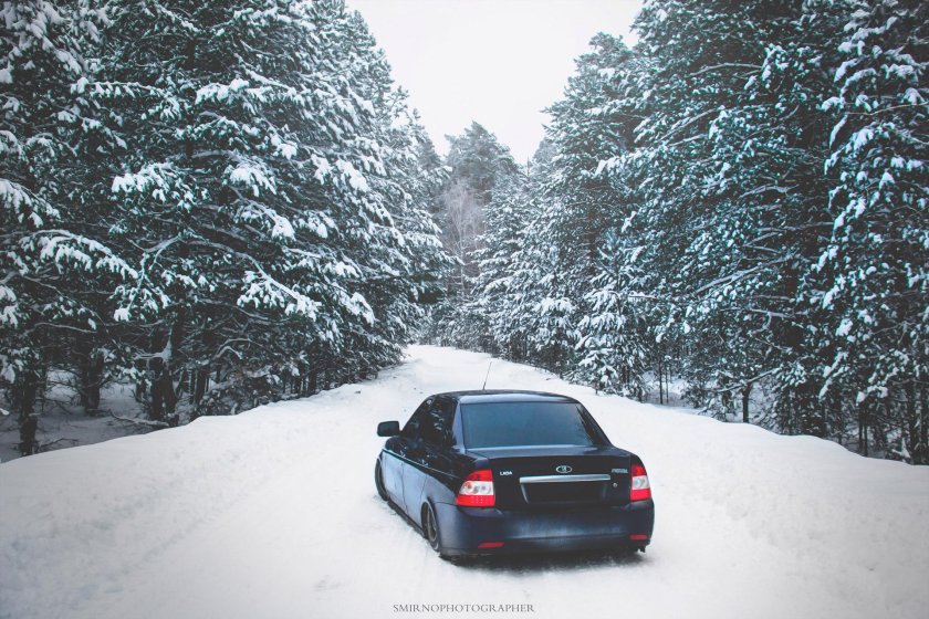 Лада Приора седан дрифт зимой