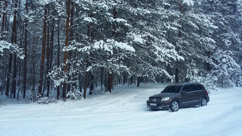 Мерседес зима лес