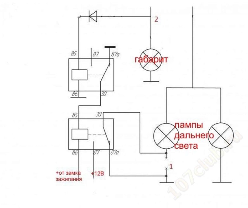 Схема ДХО В полнакала