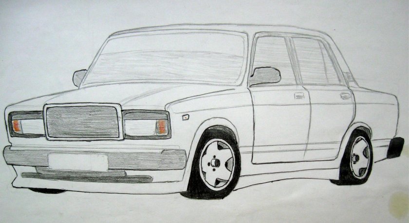 ВАЗ 2107 спереди карандашом