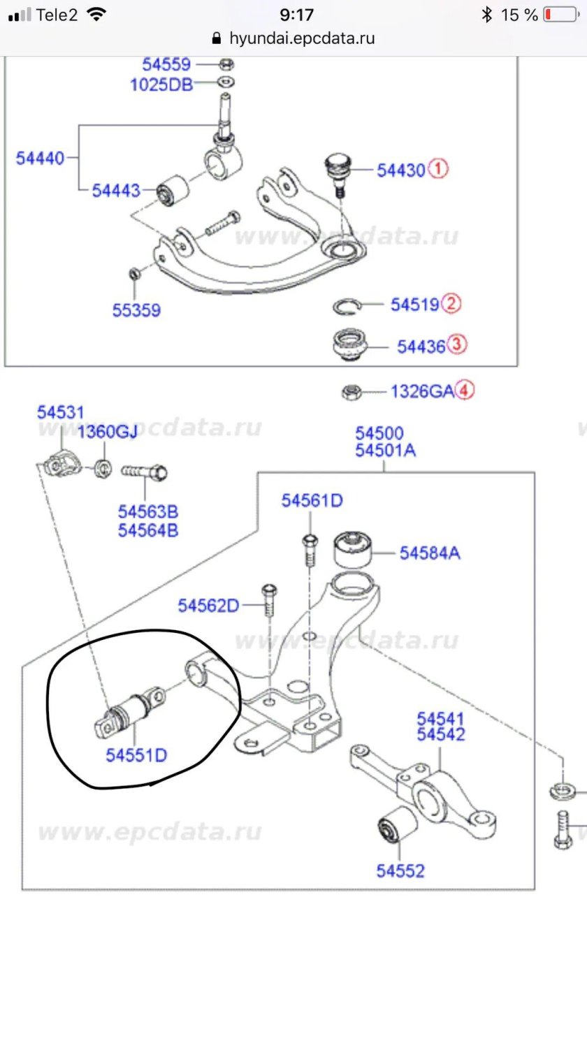 Схема передних сайлентблоков Hyundai Sonata ТАГАЗ