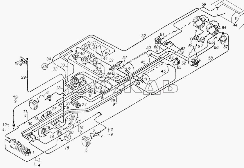 Пневмосистема тормозной системы МАЗ 6430