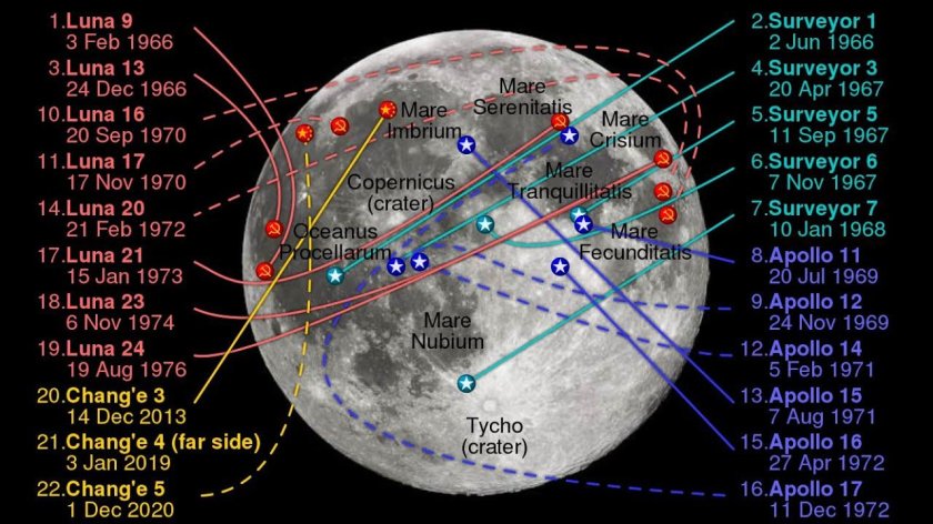 Места высадки американцев на Луне карта