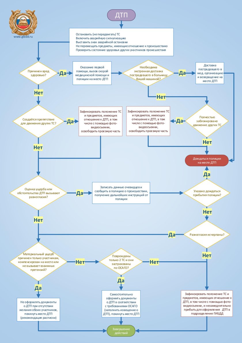 Схема действий водителя при ДТП