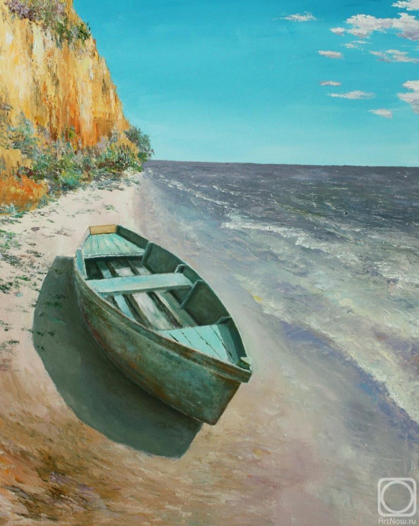 Лодка на пляже картина