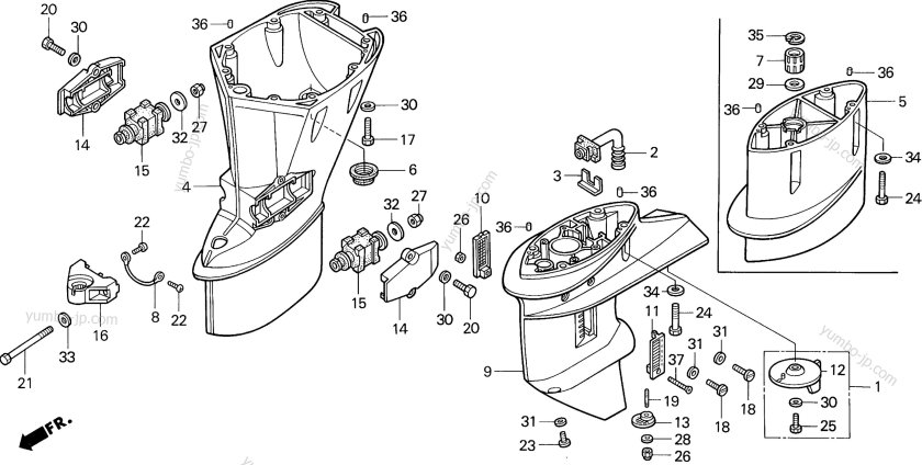 Схема редуктора лодочного мотора Хонда 30