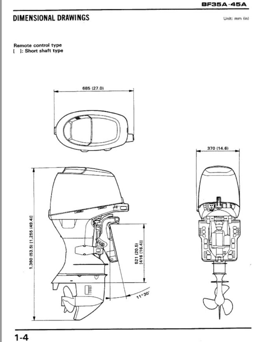 Габариты лодочного мотора Хонда 40