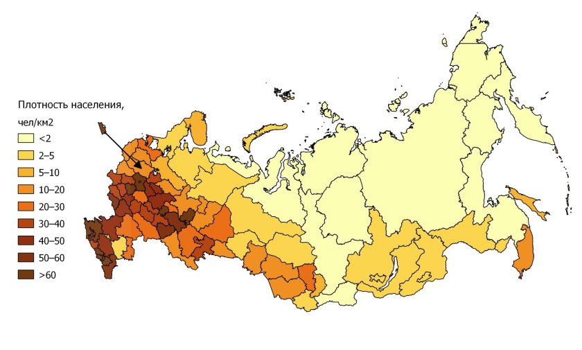 Карта России по плотности населения