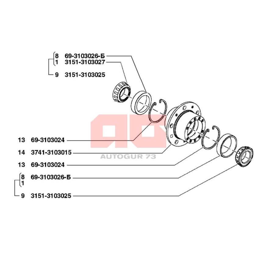 Задняя ступица УАЗ 469 схема