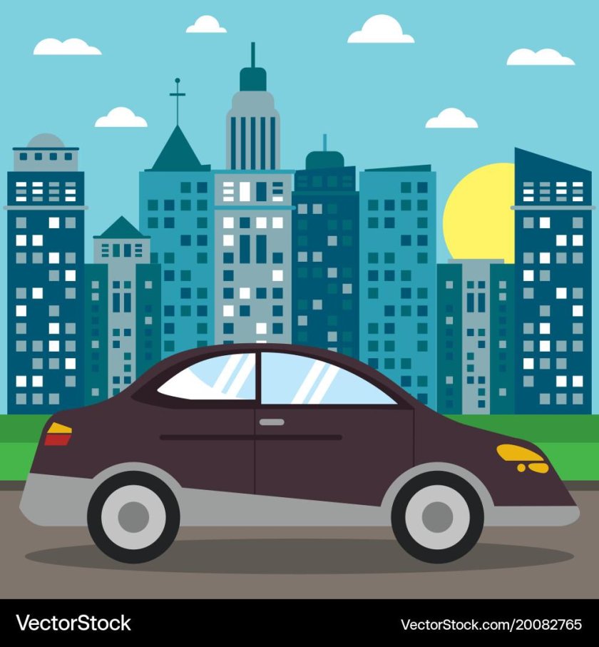 Транспорт в городах вектор солнце