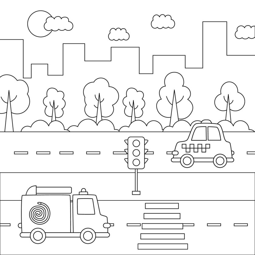 Раскраска транспорт в городе