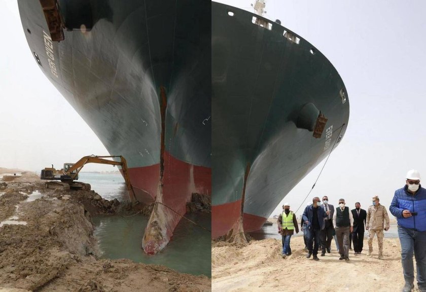 Корабль в Суэцком канале сел на мель