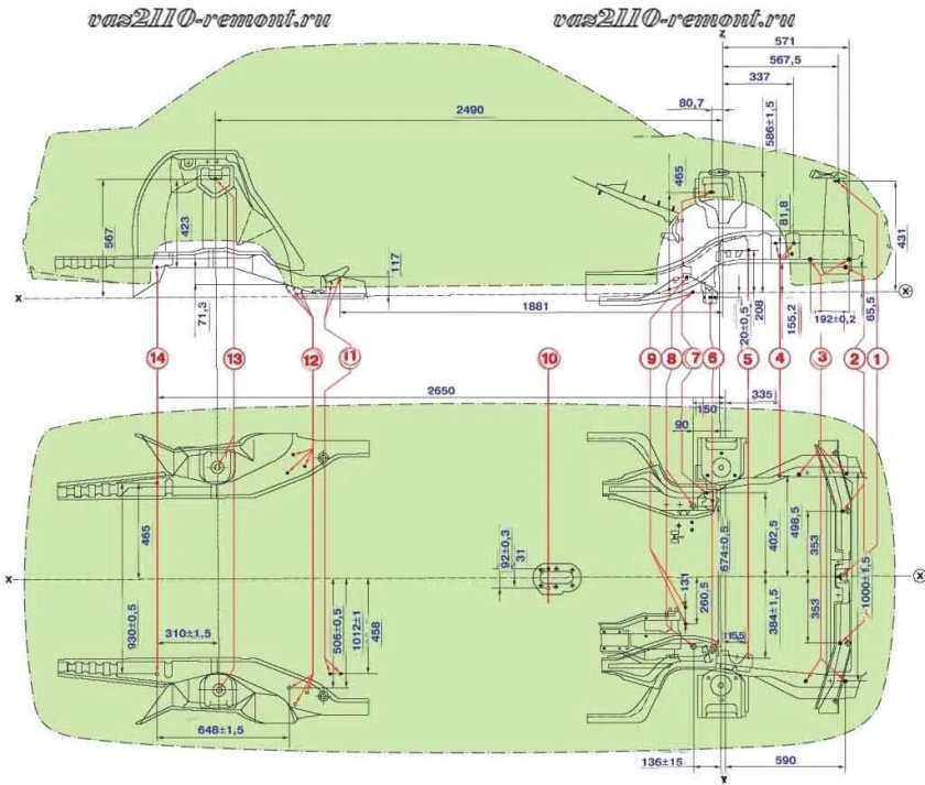 ВАЗ 2110 седан геометрия кузова