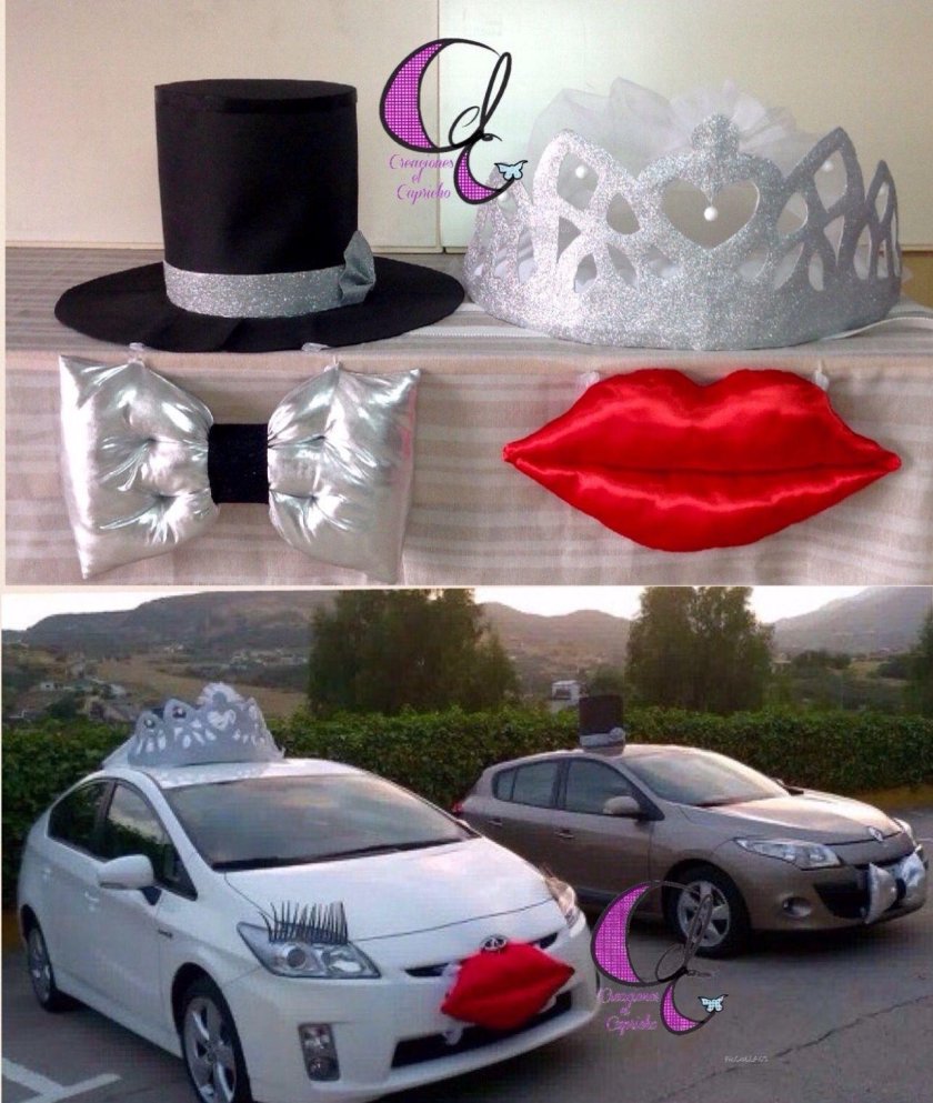 Украшения на машину для свадьбы шляпа