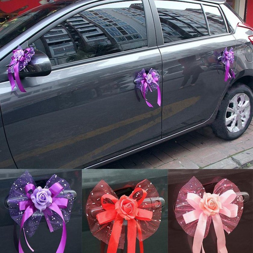 Украшение свадебной машины лентами