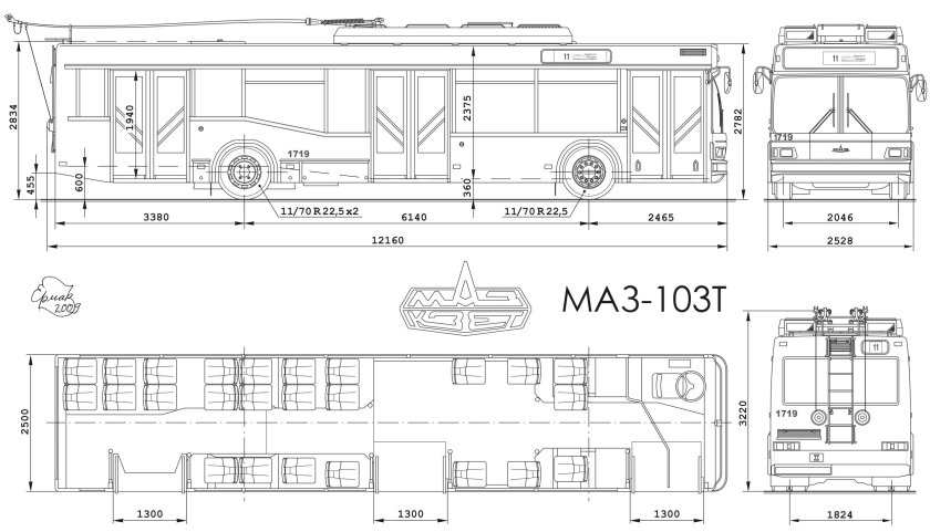 Автобус МАЗ 203 габариты
