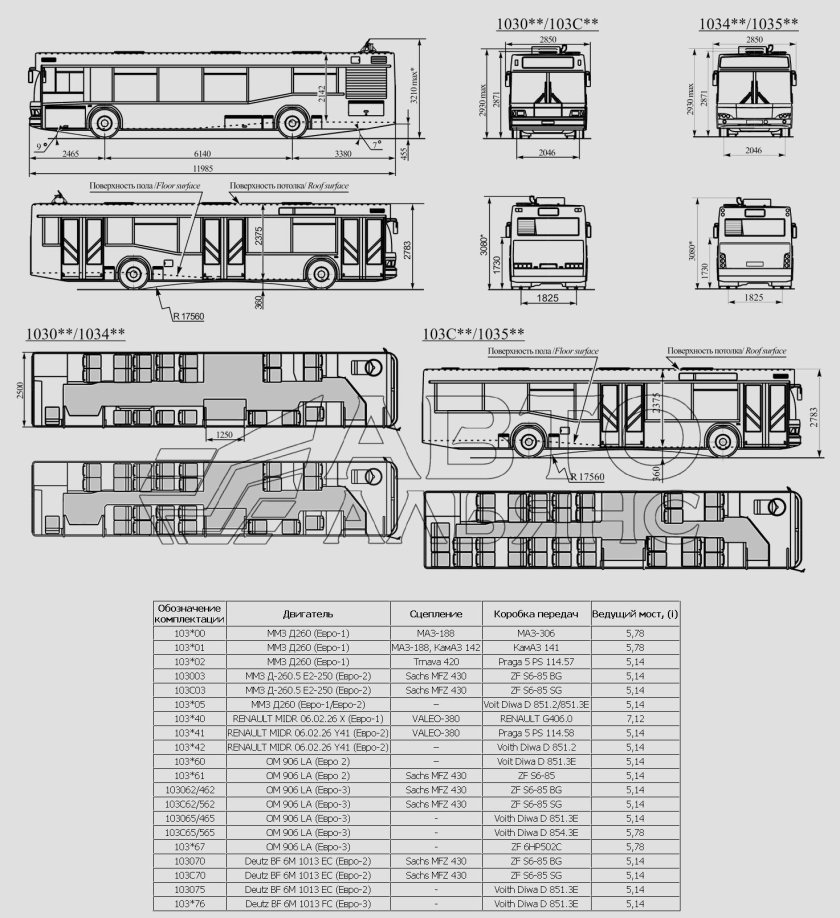 Автобус МАЗ 103 чертеж