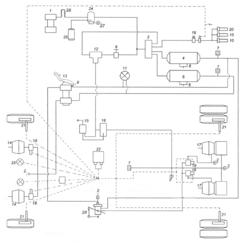 Тормозная система КАМАЗ 4308 схема