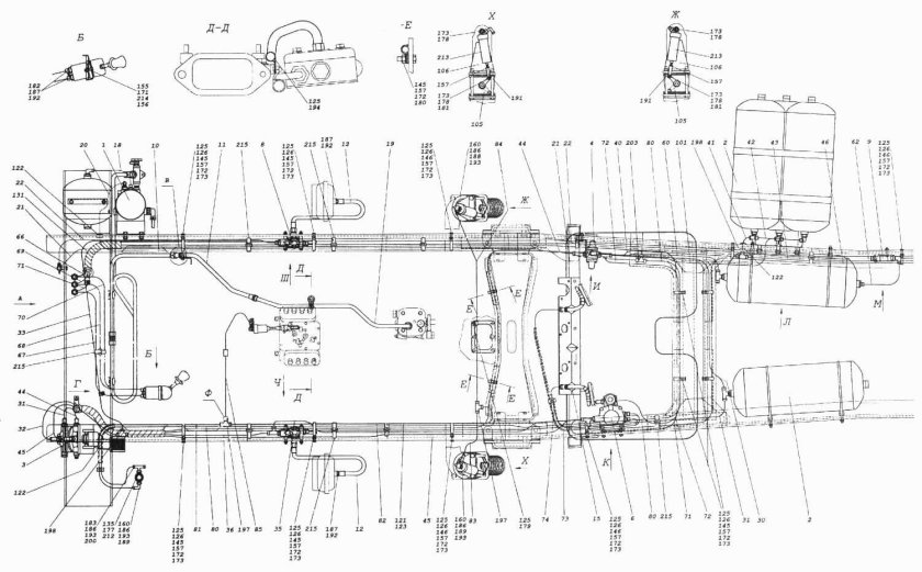 КАМАЗ 6520 схема пневмотормозов