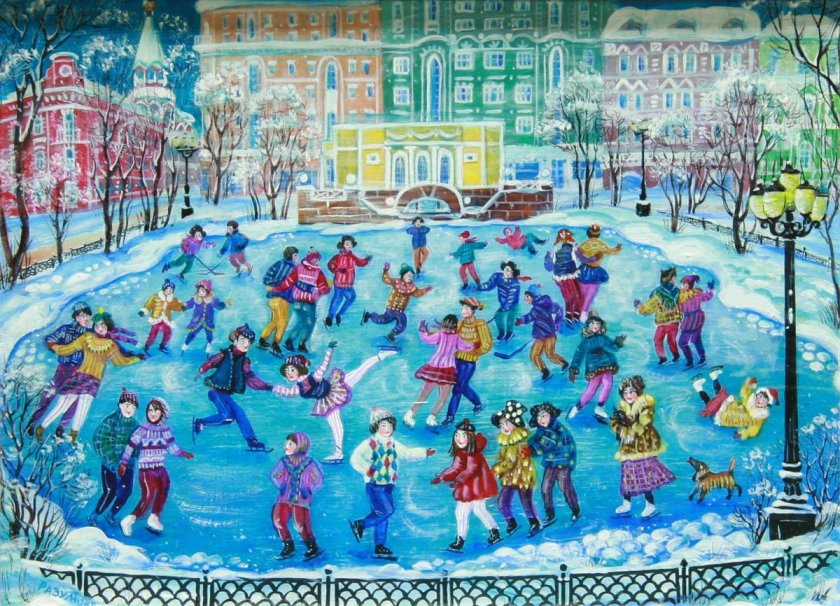 Михаил Климентов "каток на Патриарших прудах", 1929