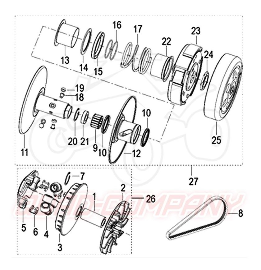 Вариатор скутера 50 кубов схема сборки