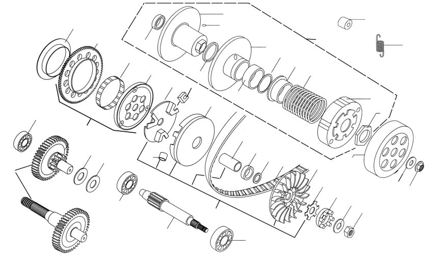 Схема сборки вариатора Yamaha BWS 100