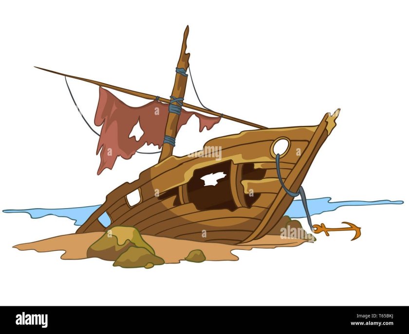 Затонувший корабль на прозрачном фоне